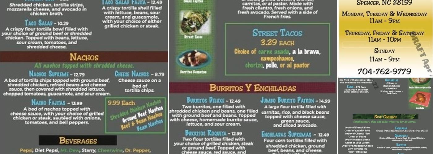 Queso Salsa Mexican Restaurant Menu