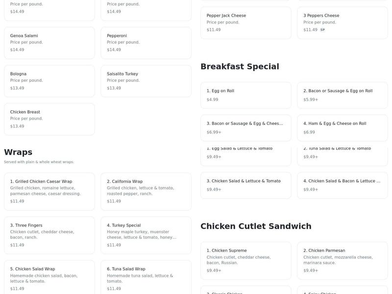 Krisha Deli and Grocery Menu