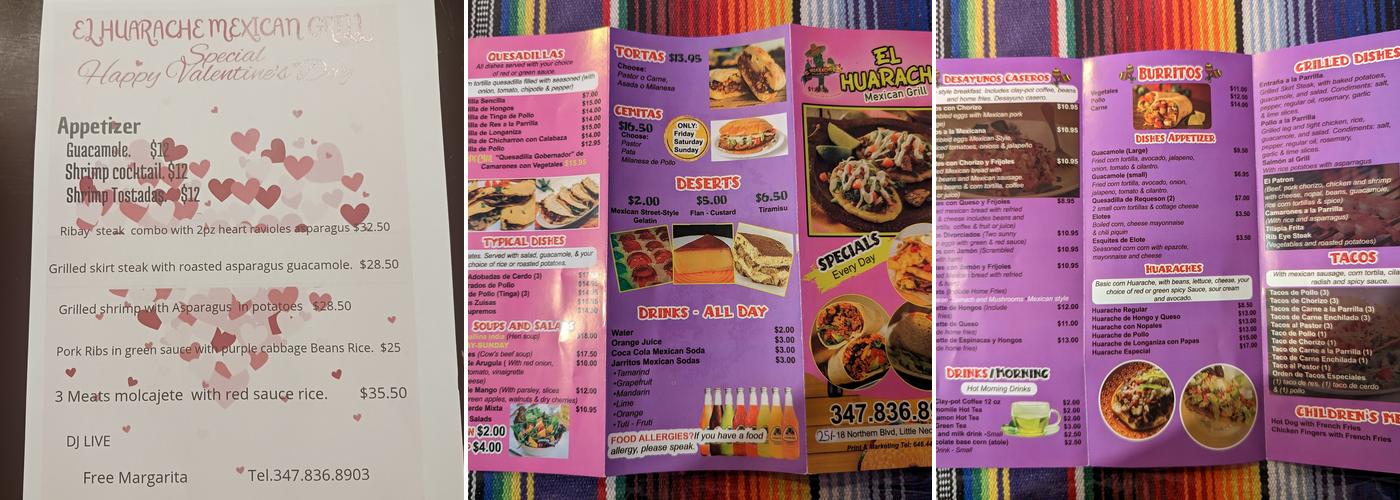 El Huaraches Menu