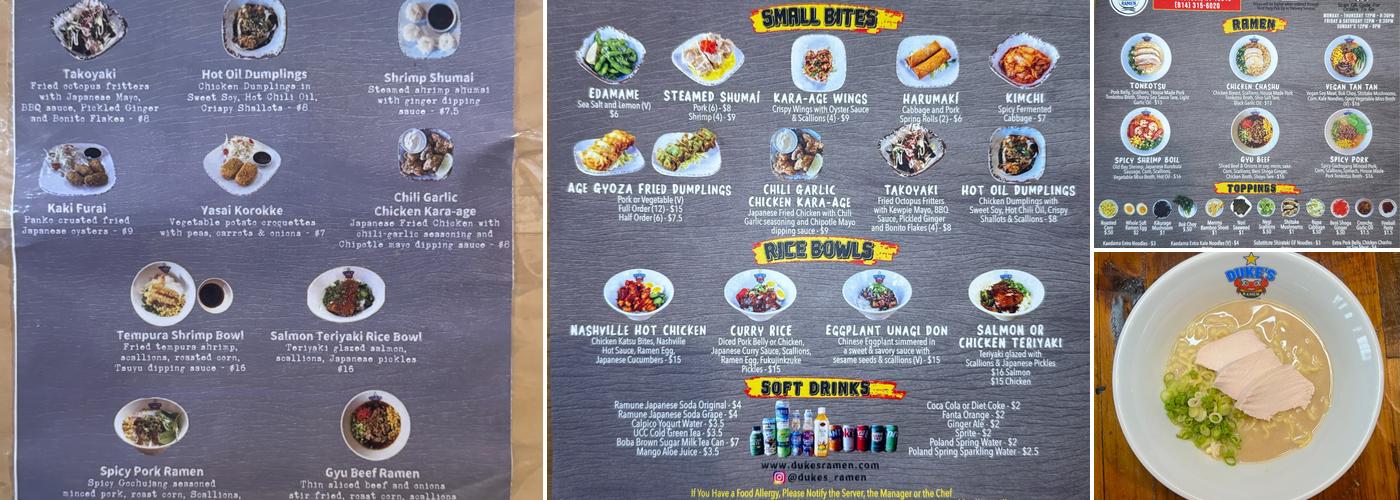 Duke's Ramen Menu