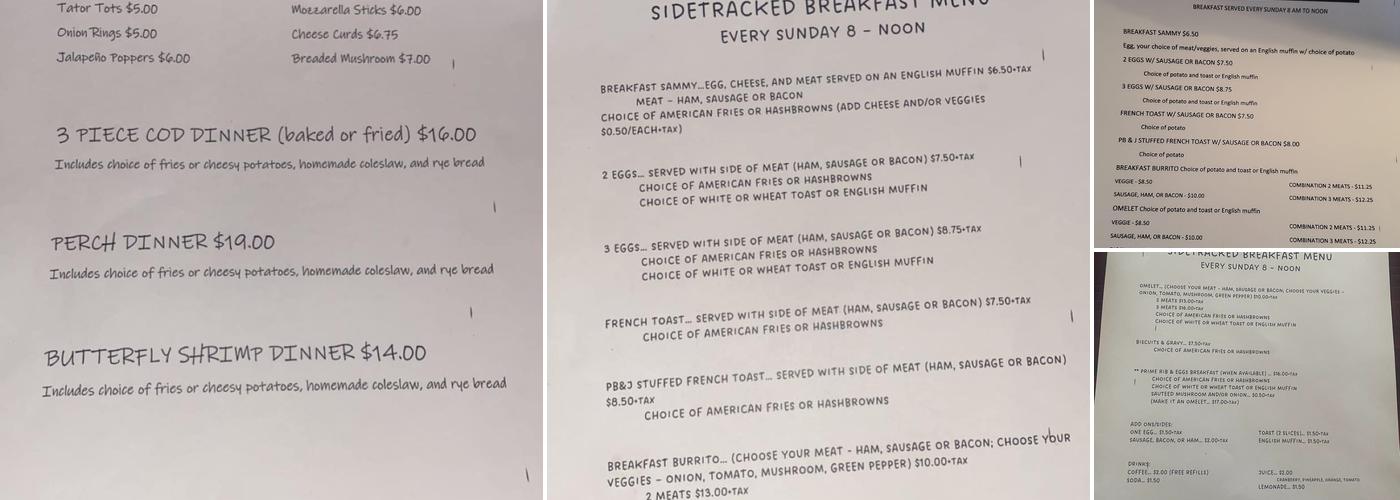 Wille's SideTracked Bar & Grill Menu