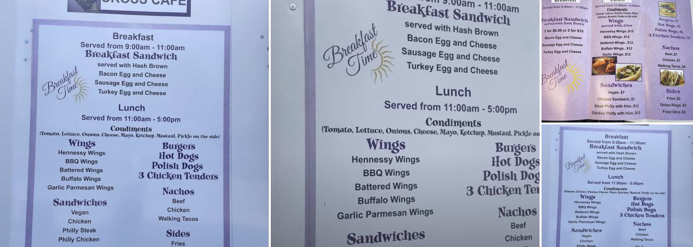 Cross Café Menu