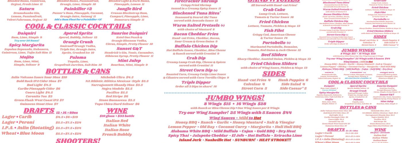 Brightside Beach Pub Menu
