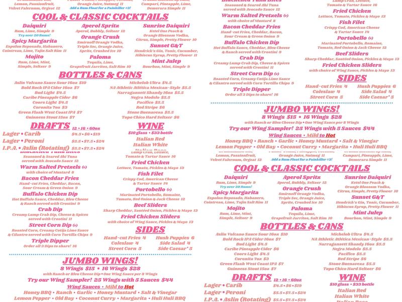Brightside Beach Pub Menu
