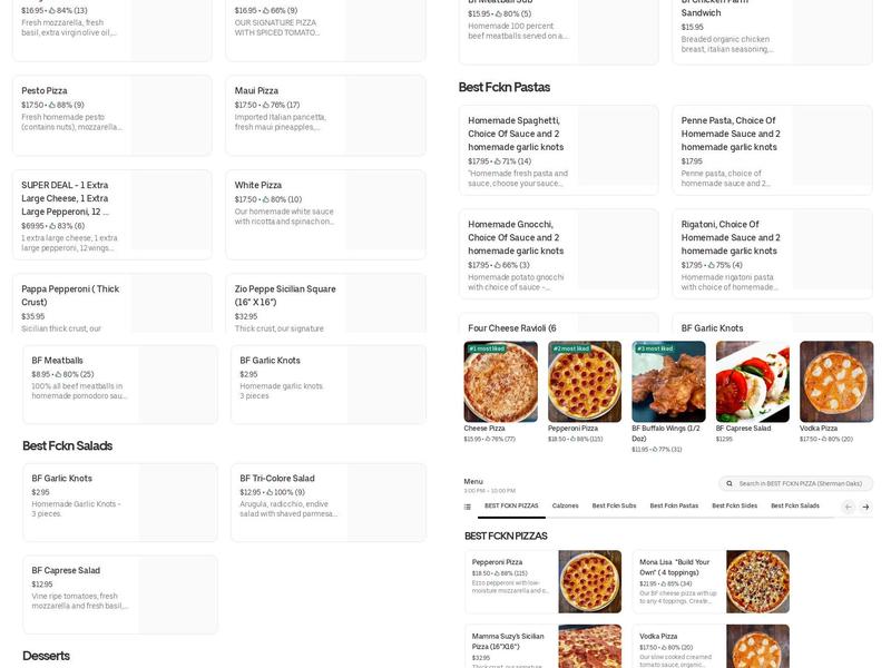 BEST FCKN PIZZA-ITALIAN PASTA CO (SHERMAN OAKS) Menu