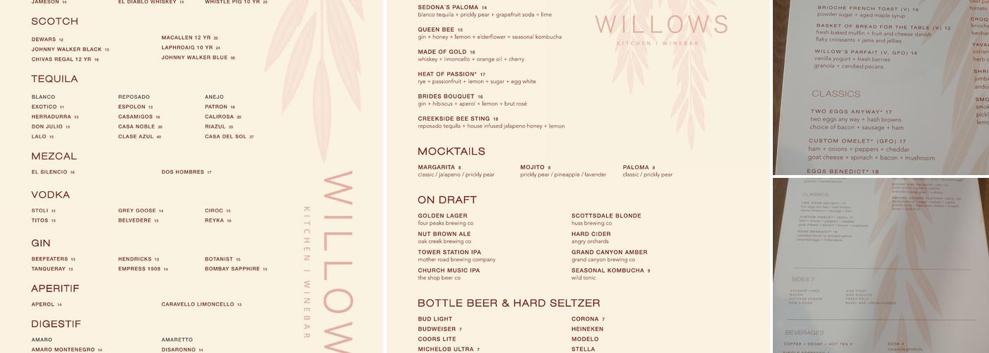 Willows Kitchen & Wine Bar Menu