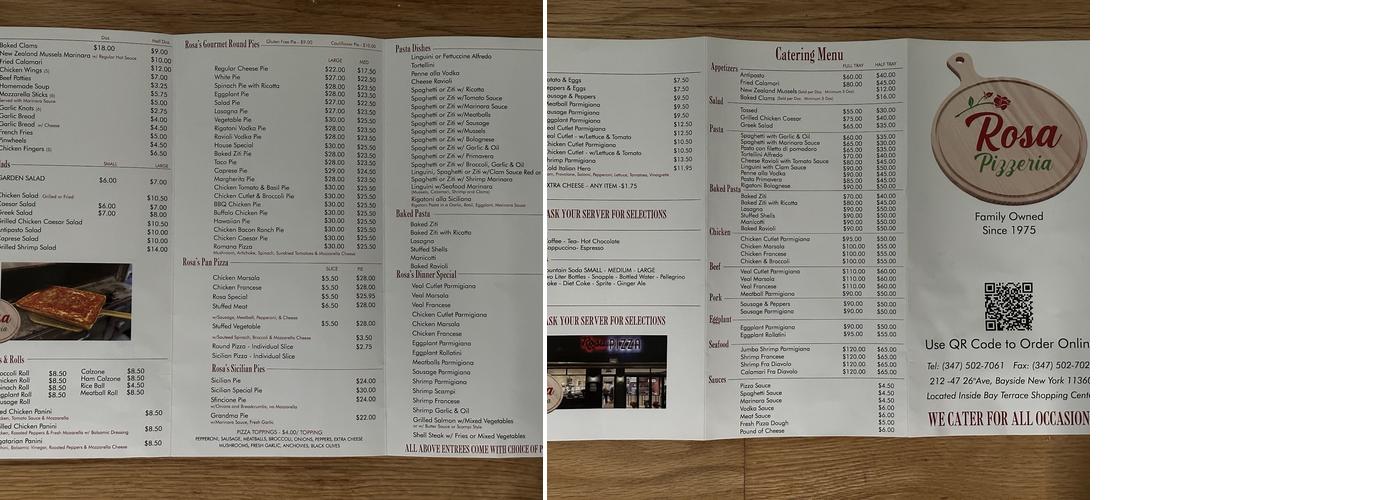Rosa Pizza Menu