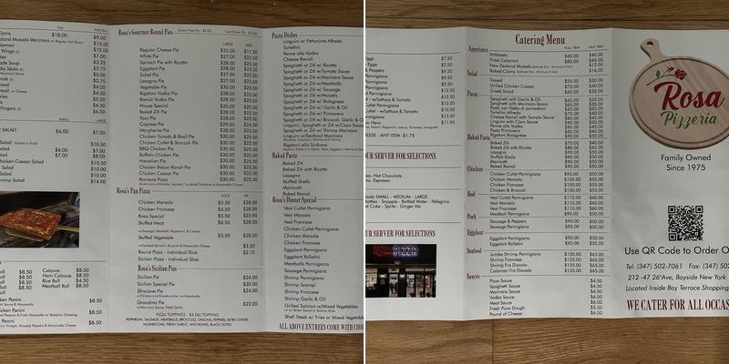 Rosa Pizza Menu