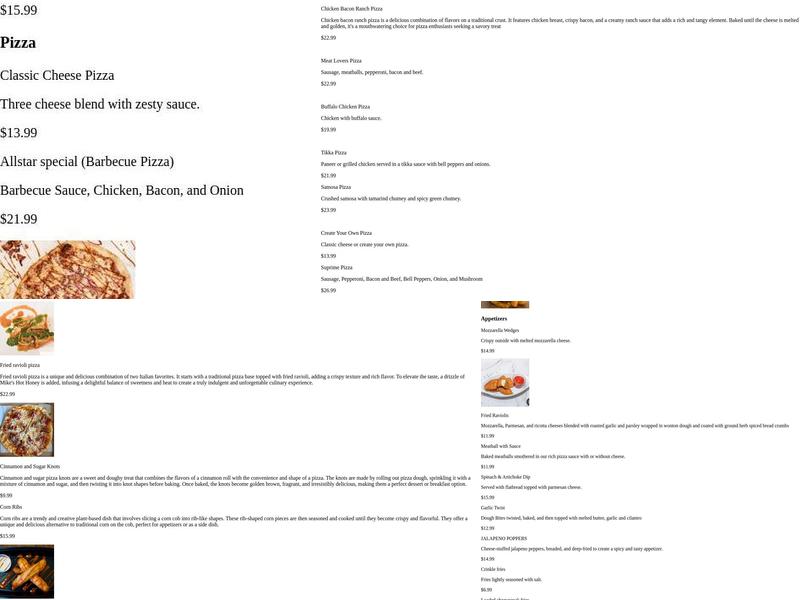 Eagles Landing Pizzeria Menu