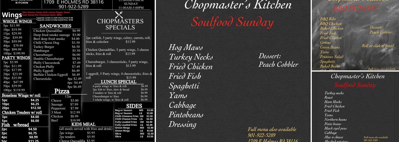Chopmasters Kitchen Menu