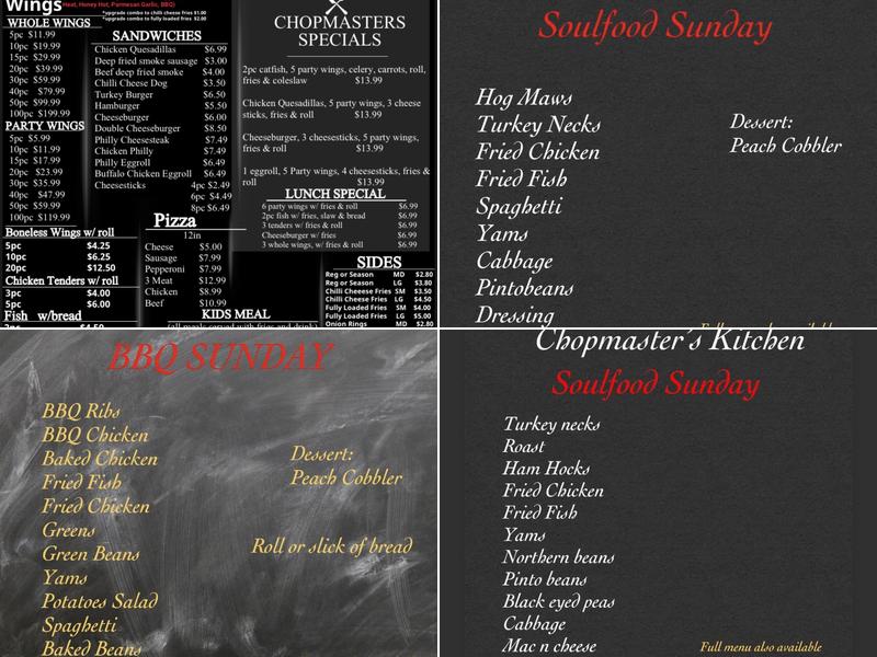 Chopmasters Kitchen Menu