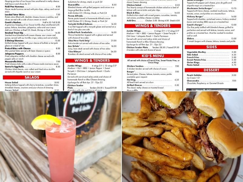 Coach’s Bar and Grille Menu