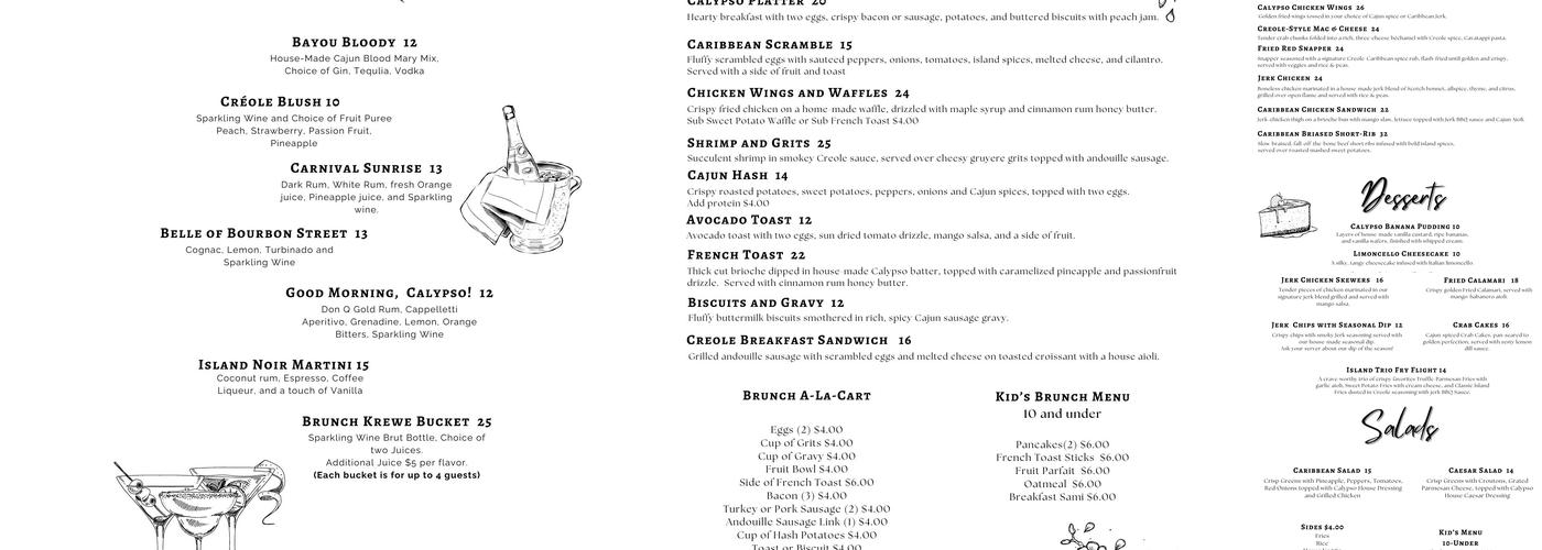 Calypso Spirits Bar Menu