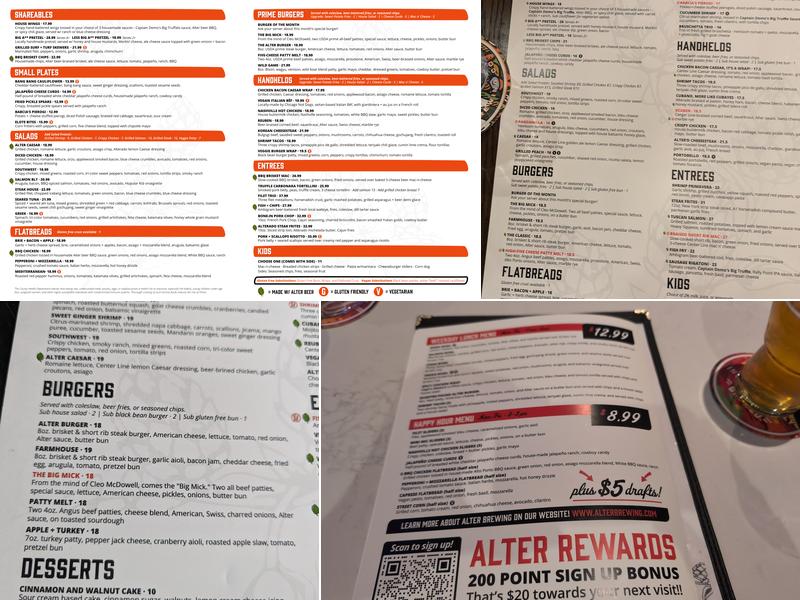 Alter Brewing + Kitchen Menu