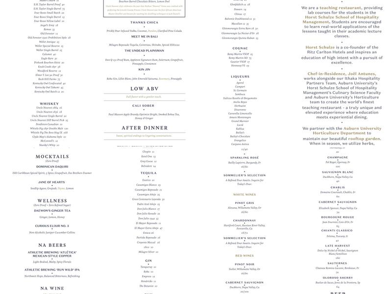 1856 - Culinary Residence Menu