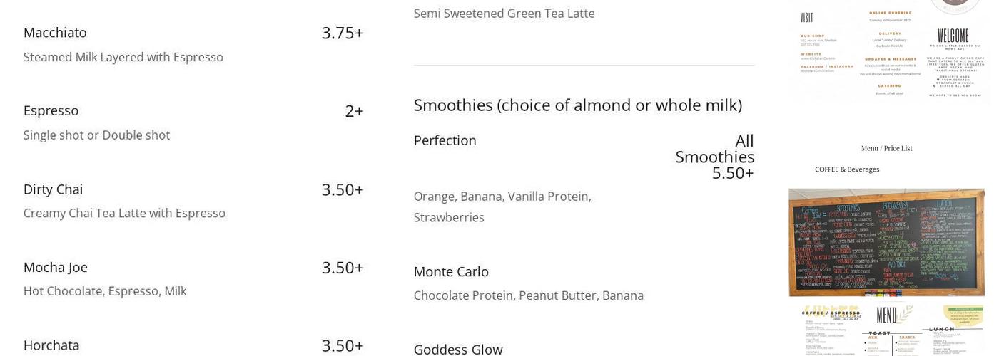 Kickstart Cafe Menu