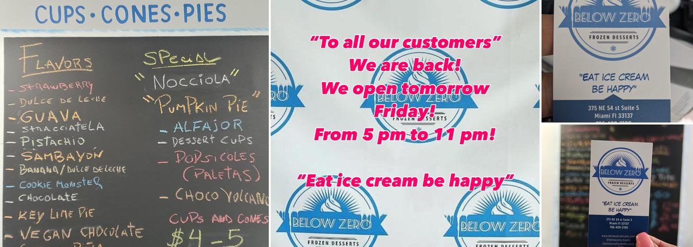Below zero Miami Menu