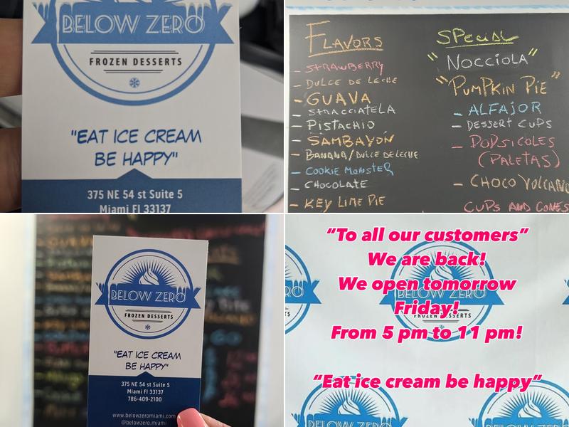 Below zero Miami Menu