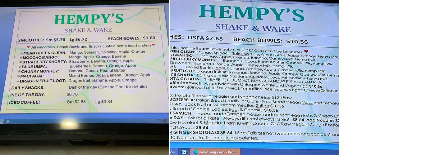 Hempy's Shake & Wake Menu
