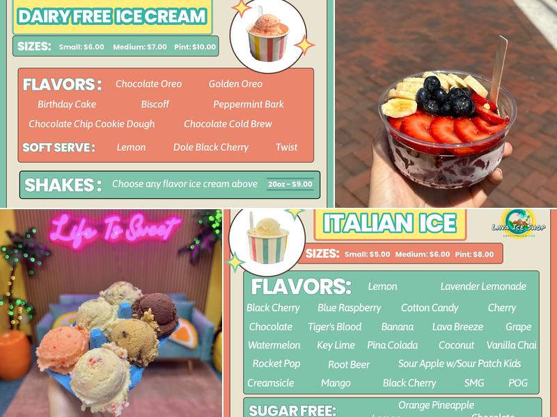 Lava Ice Shop Menu