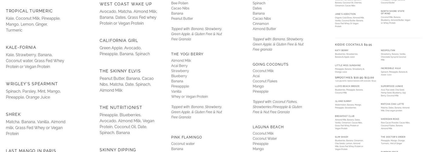 True Juice Menu