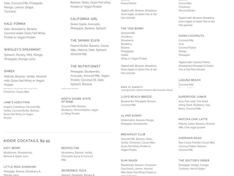 True Juice Menu