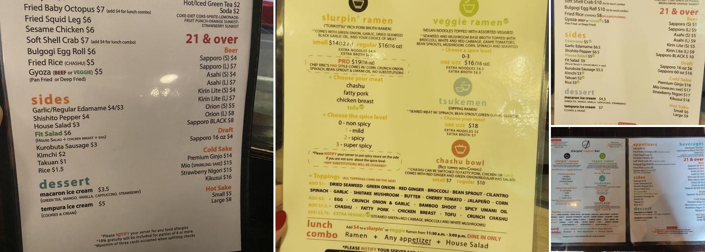 Slurpin Ramen Bar - 8th St Menu