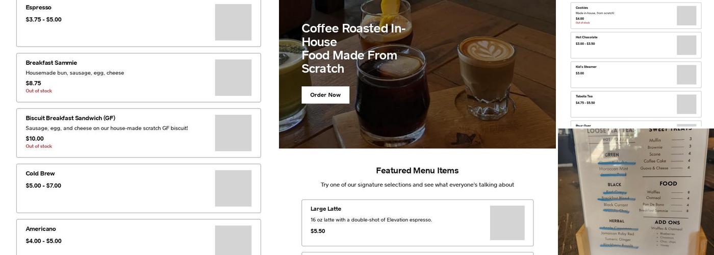 Elevation Coffee Heights Menu