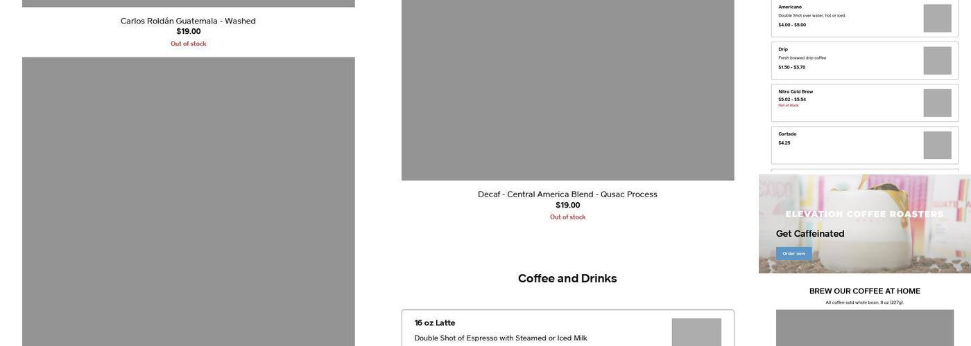 Elevation Coffee Roasters Menu