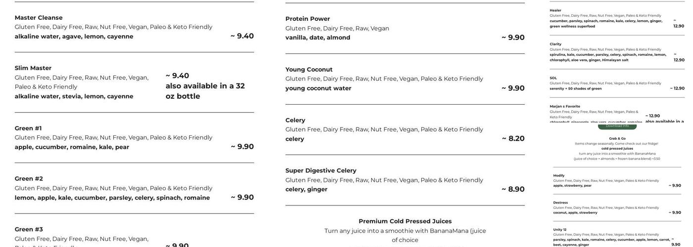 Kreation Organic Juicery Abbot Kinney Menu
