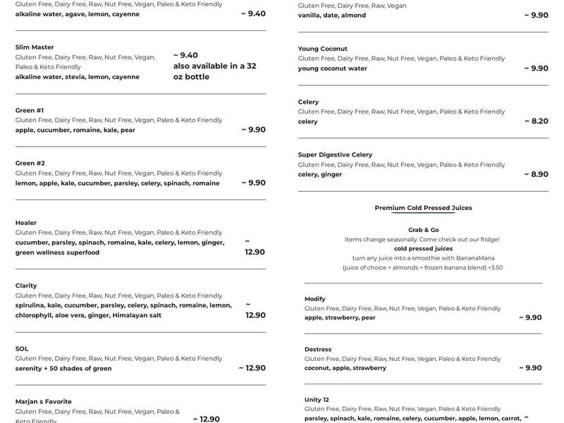 Kreation Organic Juicery Abbot Kinney Menu