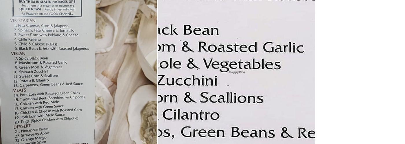 Gourmet Tamales Menu