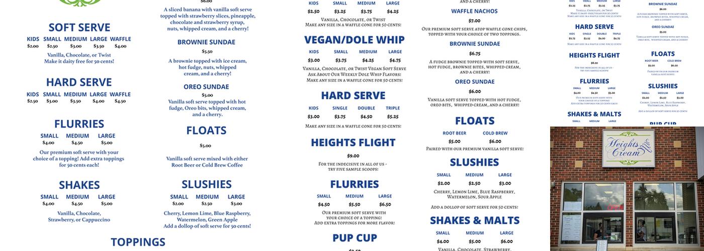 Heights Cream Menu