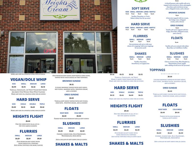 Heights Cream Menu