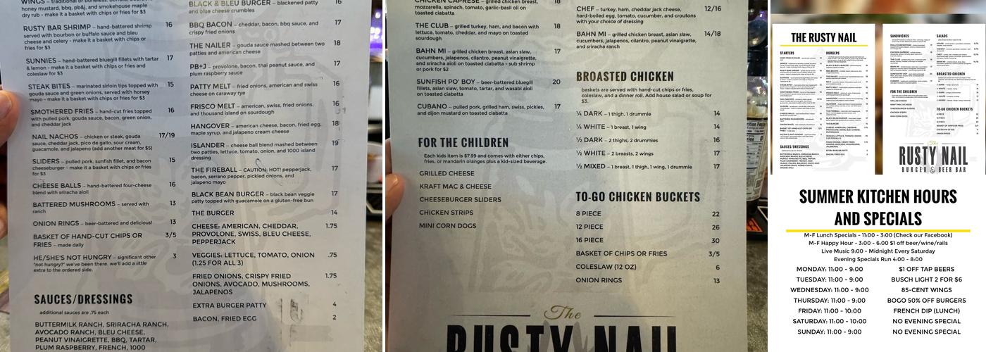 The Rusty Nail Menu