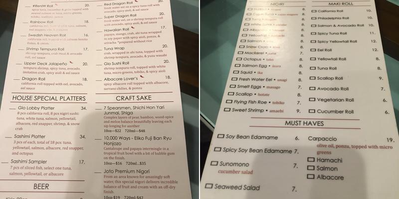 Glo Sushi Menu