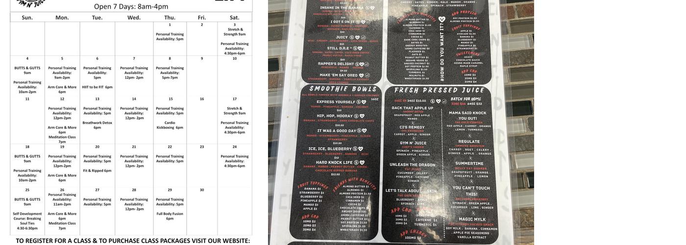 Gym N’ Juice Menu