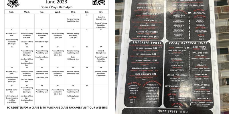 Gym N’ Juice Menu