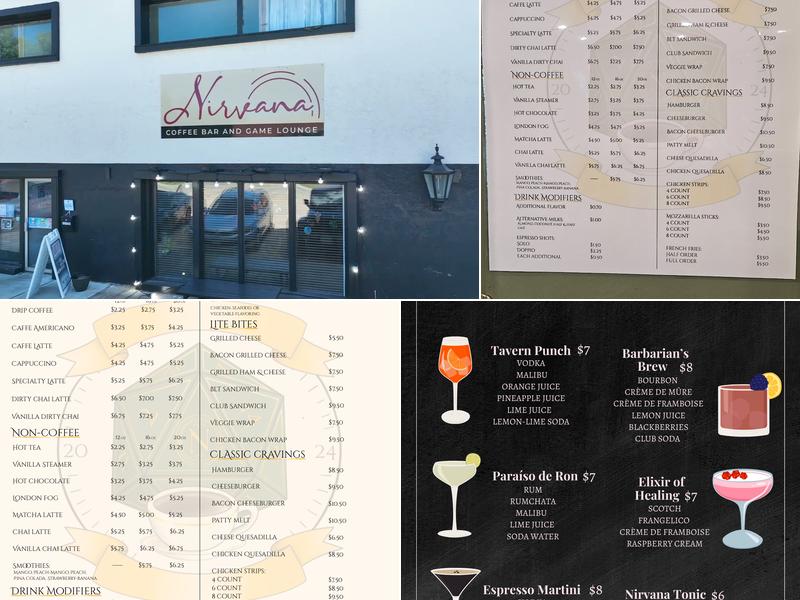 Nirvana Coffee Bar and Game Lounge Menu