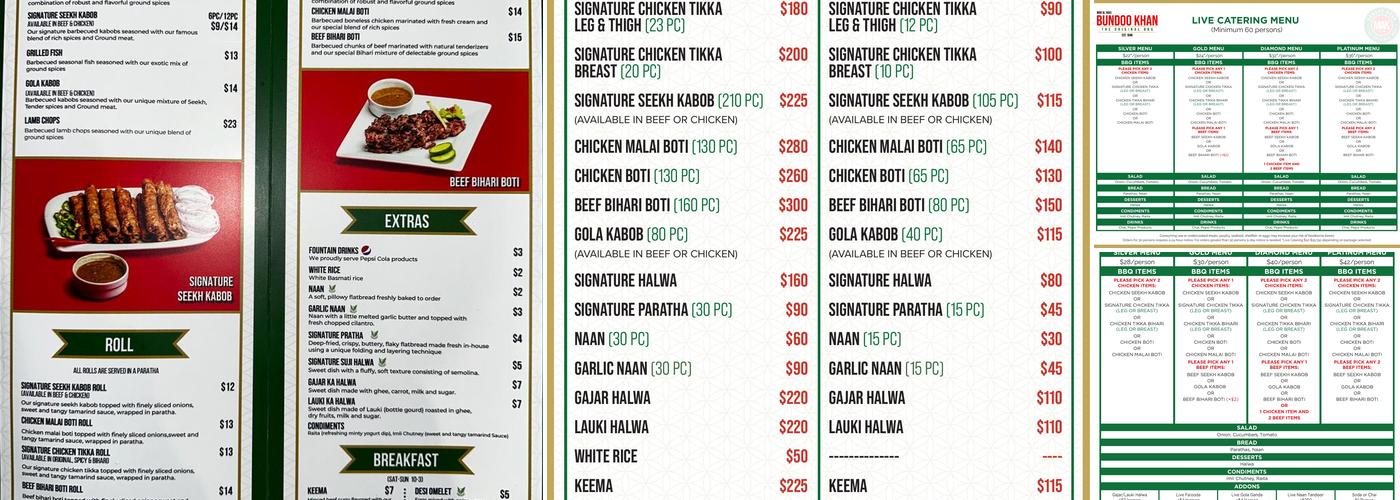 Bundoo Khan Menu