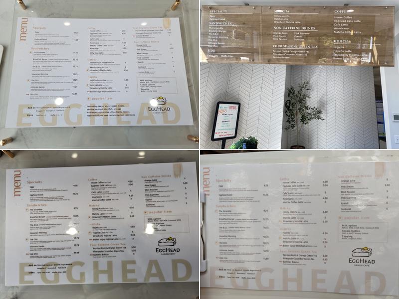 Egghead Sando Cafe Menu