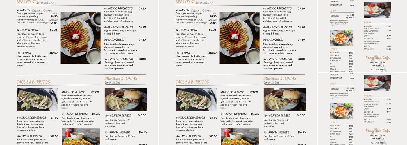 Rusty Spur Cafe Menu