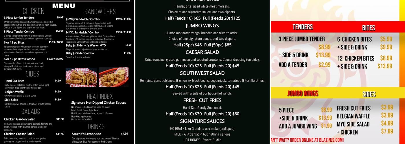 Blazin' J's Menu
