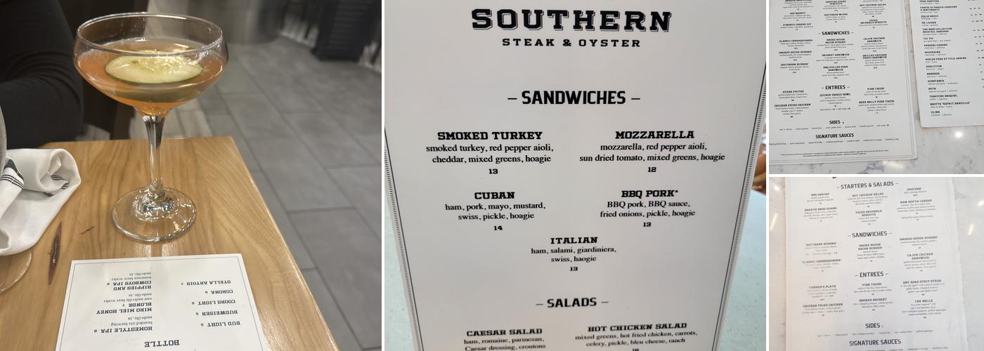 The Southern Steak and Oyster Menu