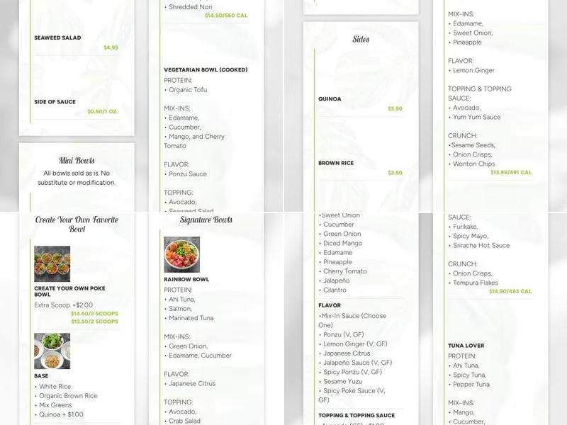 Hawaii Poke Bowl Menu
