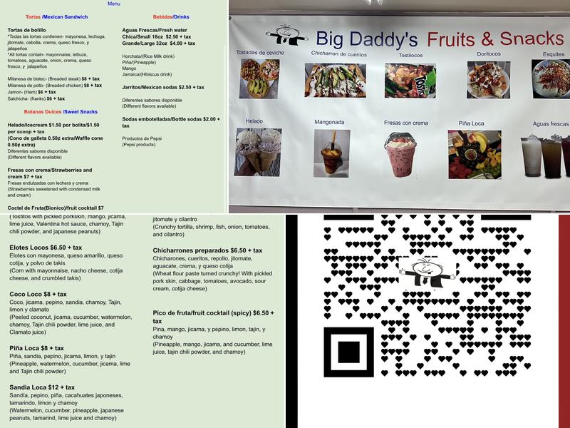 Big Daddy's Fruits and Snacks Menu