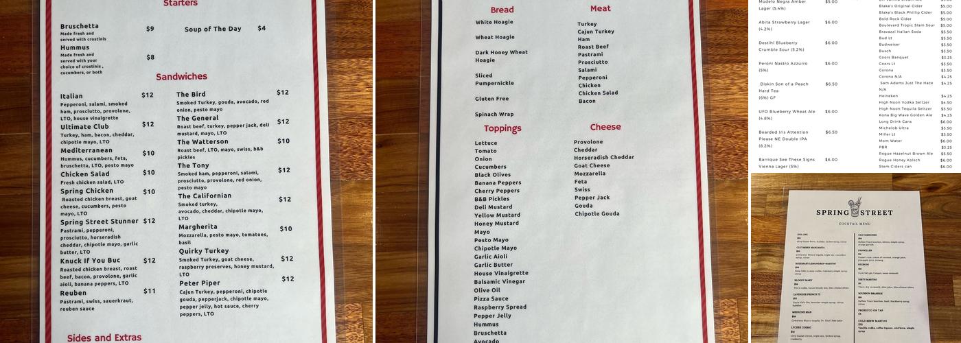 Spring Street Sandwich Company Menu