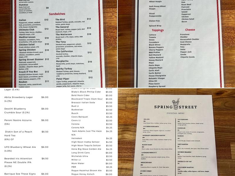 Spring Street Sandwich Company Menu