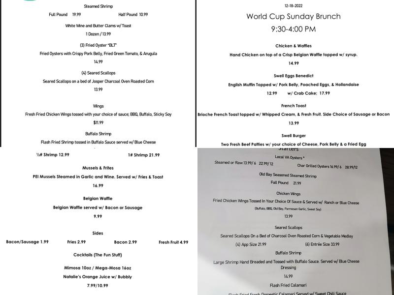 Swell Charcoal Grill & Raw Bar Menu