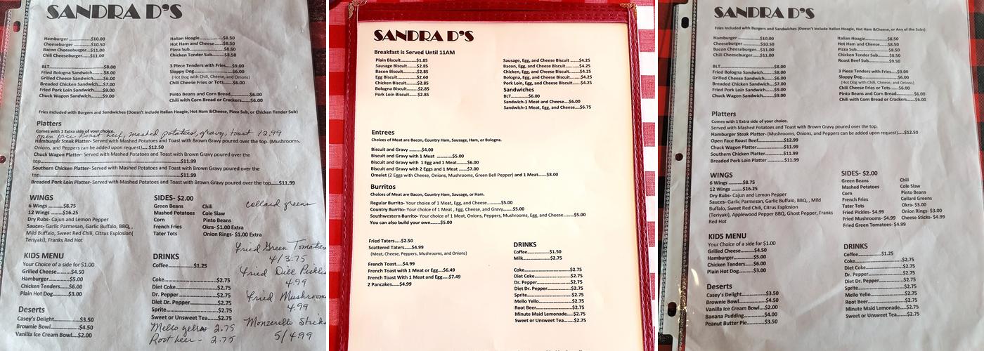 Sandra D's Menu